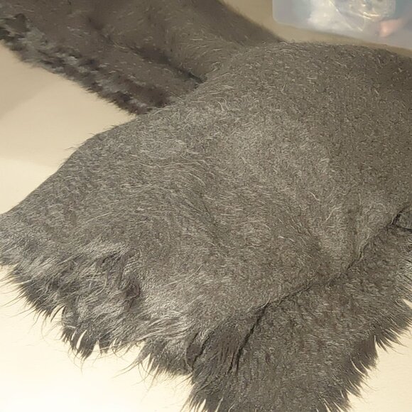 Large Free People Dark Grey Black Fuzzy Scarf Shawl 80 by 30 - Picture 11 of 14